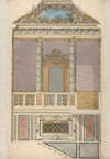 Elevation of an Italianate interior, including steps and an upper loggia decorated in composite columns