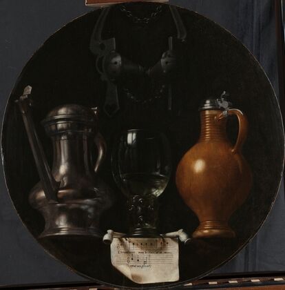 Emblematic Still Life with Flagon, Glass, Jug and Bridle (1614)