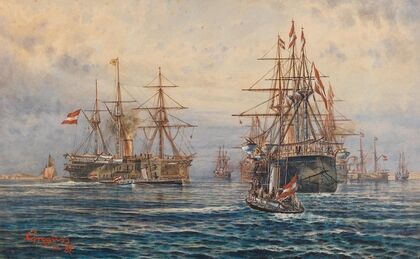 Emperor Francis Joseph I on board the casemate ship Archduke Albrecht
