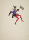 Emperor’s New Clothes: purple and bronze top with one blue sleeve, black skirt, red tights (1934-1943)