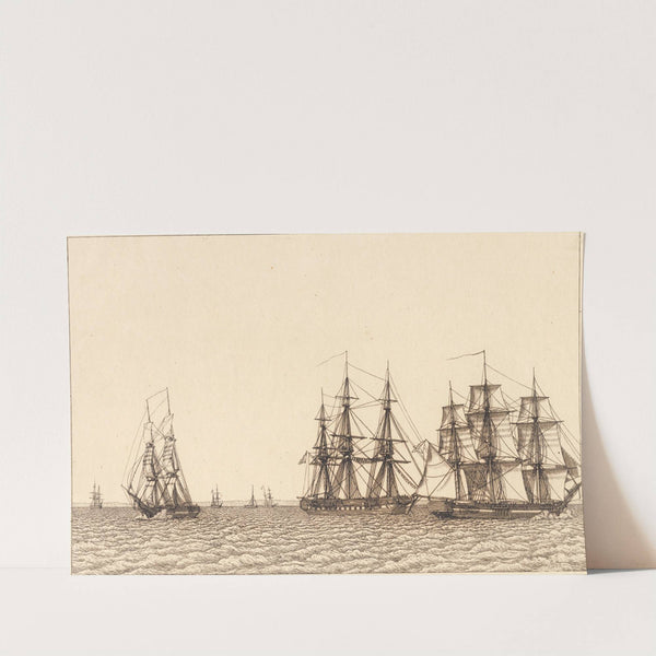 En brig sejlende Illustration til Linearperspectiven , Tavle IXb by Christoffer Wilhelm Eckersberg