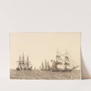 En fregat ligger for anker Illustration til Linearperspectiven , Tavle IXb by Christoffer Wilhelm Eckersberg