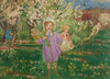 Enfants dans un verger fleuri