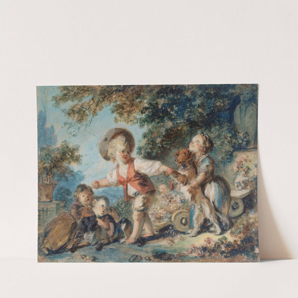Enfants jouant avec deux chiens by Jean-Honoré Fragonard