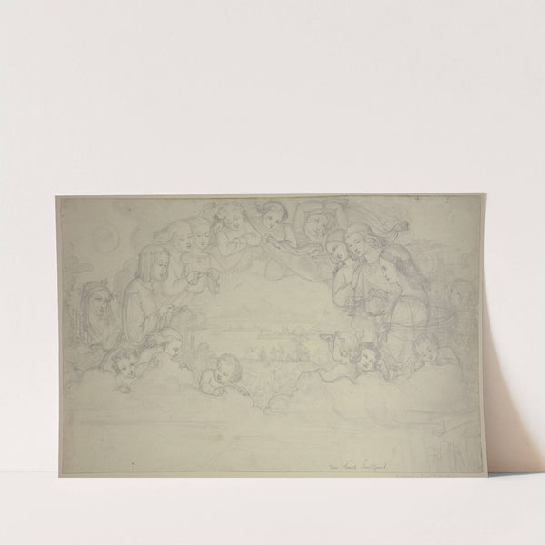 Engelschor, eine Seenlandschaft mit Staffage rahmend by Karl Sandhaas