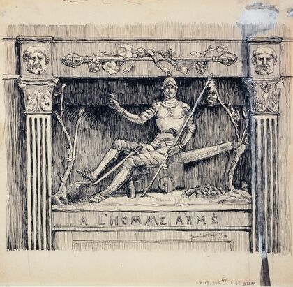 Enseigne A l’Homme Armé rue de l’Homme armé, actuelle rue des Archives (1908)