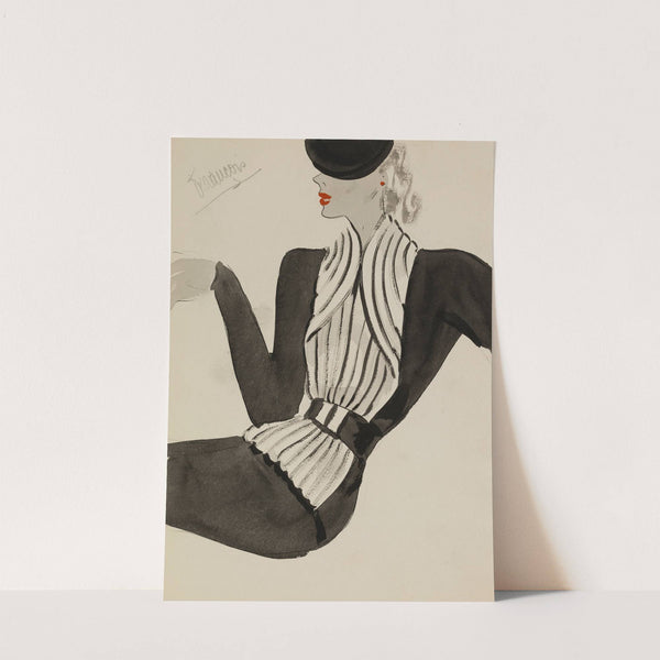 Ensemble 2 pièces noir avec bordure blanche travaillée en bandes (1938) by M. P. Leven