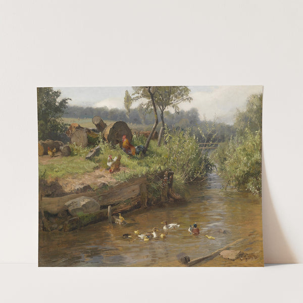 Entenfamilie an der Wehr by Carl Jutz
