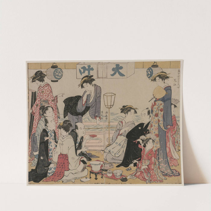 Entertainment on a Balcony by the Water at Nakasu, from the series, A Collection of Beautiful Modern Women of the Pleasure Quarters by Torii Kiyonaga