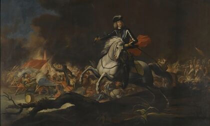 Equestrian Portrait of Commander Johann Kaspar Freiherr Von Hillesheim  (1679-1761), In Front of a Battle