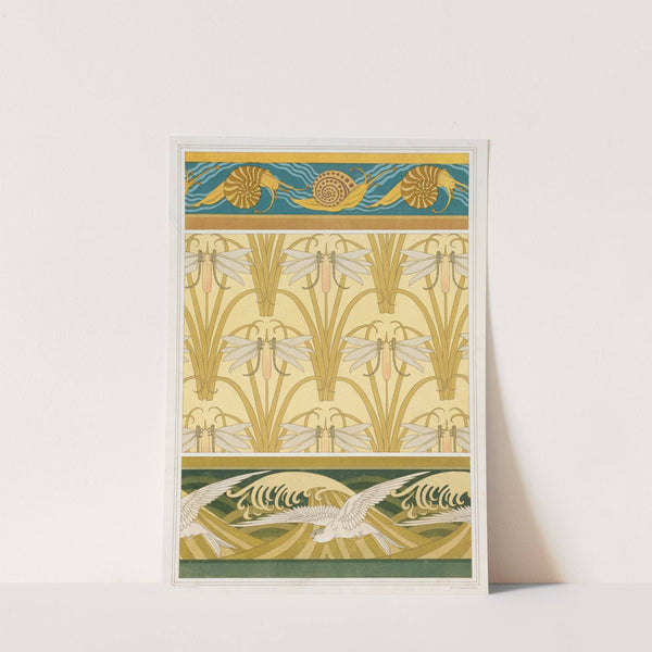 Escargots, bordure. Libellule et roseaux, papier peint. Mouettes, bordure. (1897) by Maurice Pillard Verneuil