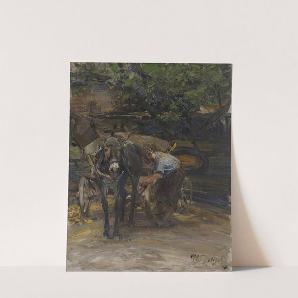 Eselfuhrwerk beim Anschirren (1920) by Heinrich Von Zügel