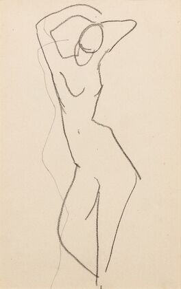 Esquisse de femme nue debout de face, bras au-dessus de la tête (1905-1907)