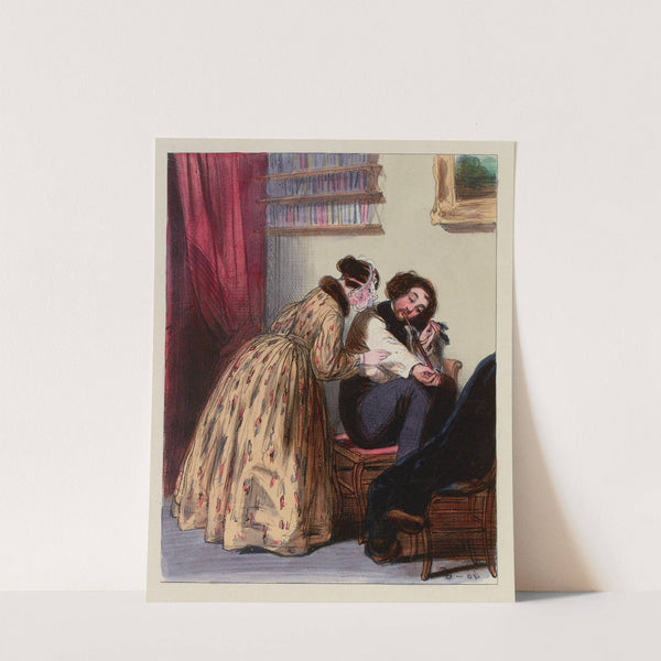 Est-ce aussi votre tuteur qui laisse des épingles noires sur votre oreiller (1839-1841) by Paul Gavarni