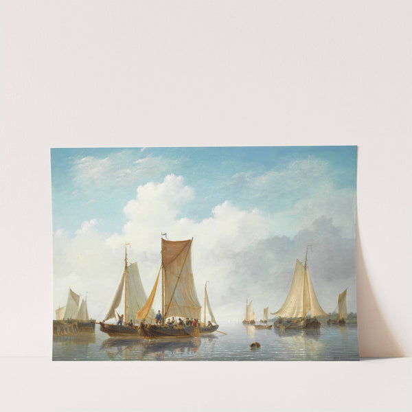 Estuary With Vessels In Calm Water by Frans Jacobus Van Den Blyk