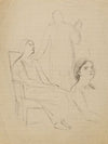 Etude avec trois personnages dont une femme assise à gauche