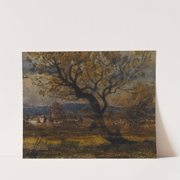 Etude d’arbuste, au fond quelques chaumières (1878) by Henri-Joseph Harpignies