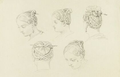 Etude de coiffure féminine, sous cinq angles de vue (Rome)