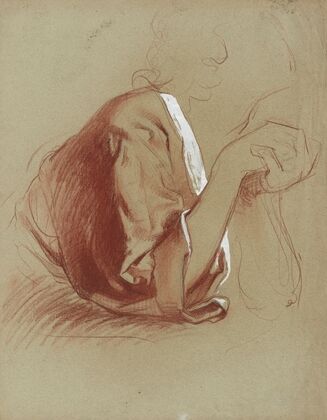 Etude de draperie manche droite avec avant-bras croisés vus de profil (1918)