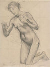 Etude de femme nue agenouillée, visage achevé