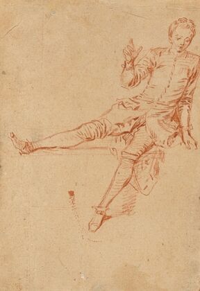 Étude de jeune homme assis, la jambe droite et la main levées