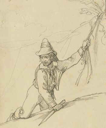 Etude d’homme s’agrippant aux branches d’un arbre