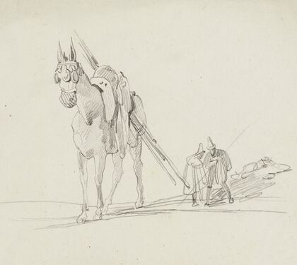 Etude d’un cheval et de deux hommes