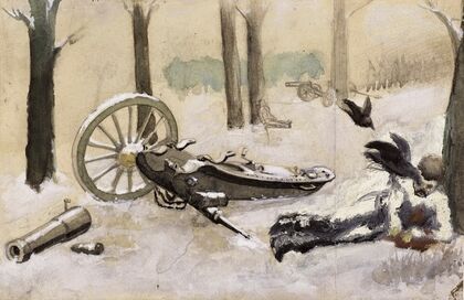 Etude pour le tableau Steppe russe Homme blessé dans la neige près d’un canon brisé (1898)