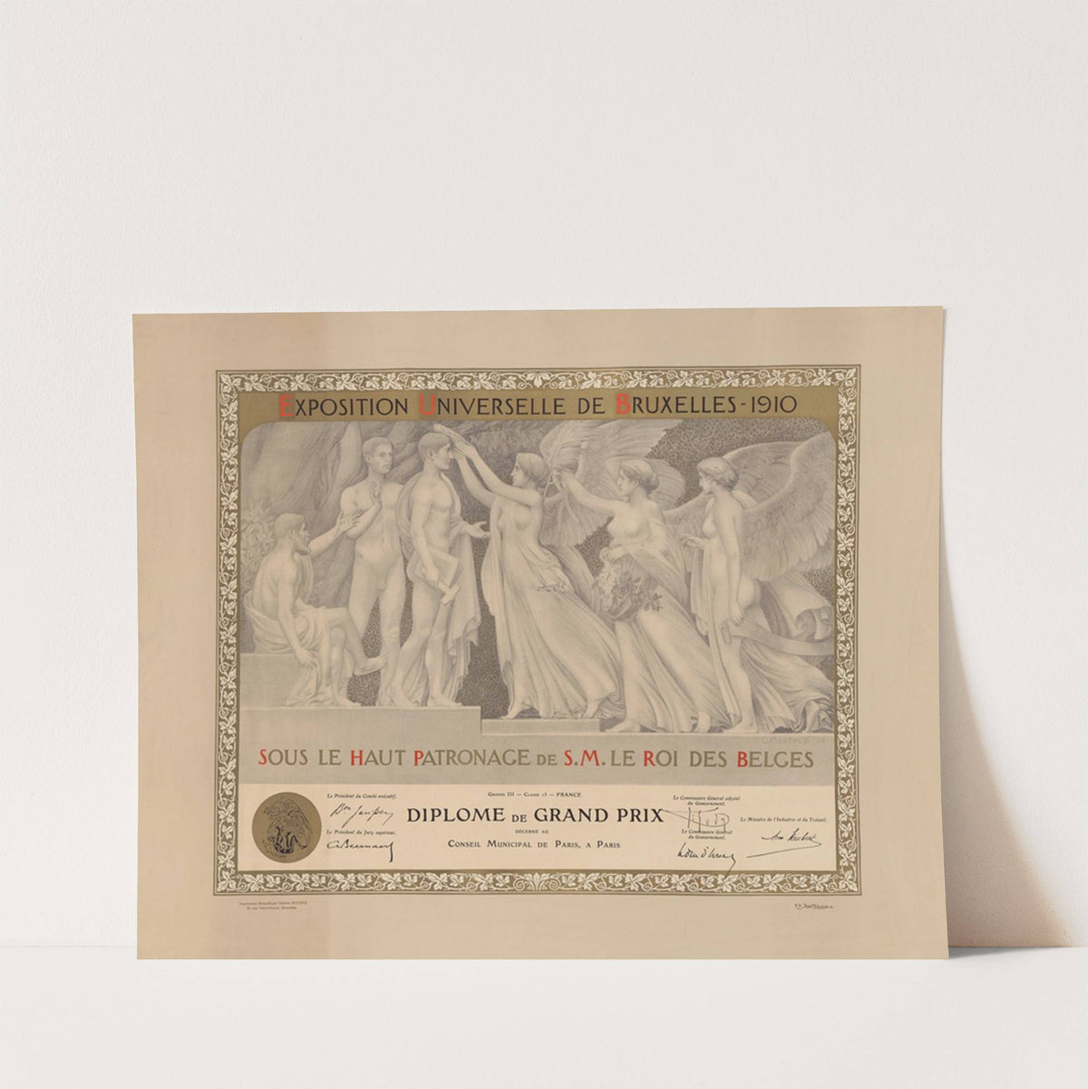 Exposition universelle de Bruxelles 1910 Sous le haut patronage de S. M. le roi des Belges Diplôme de grand prix déc by Constant Montald