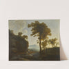 Extensive landscape with a shepherd and shepherdess and their flock by Thomas Jones