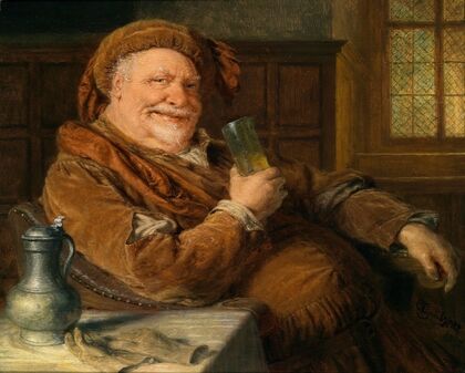 Falstaff mit Zinnkanne und Weinglas