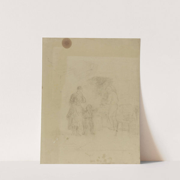 Familie ved peis by Adolph Tidemand