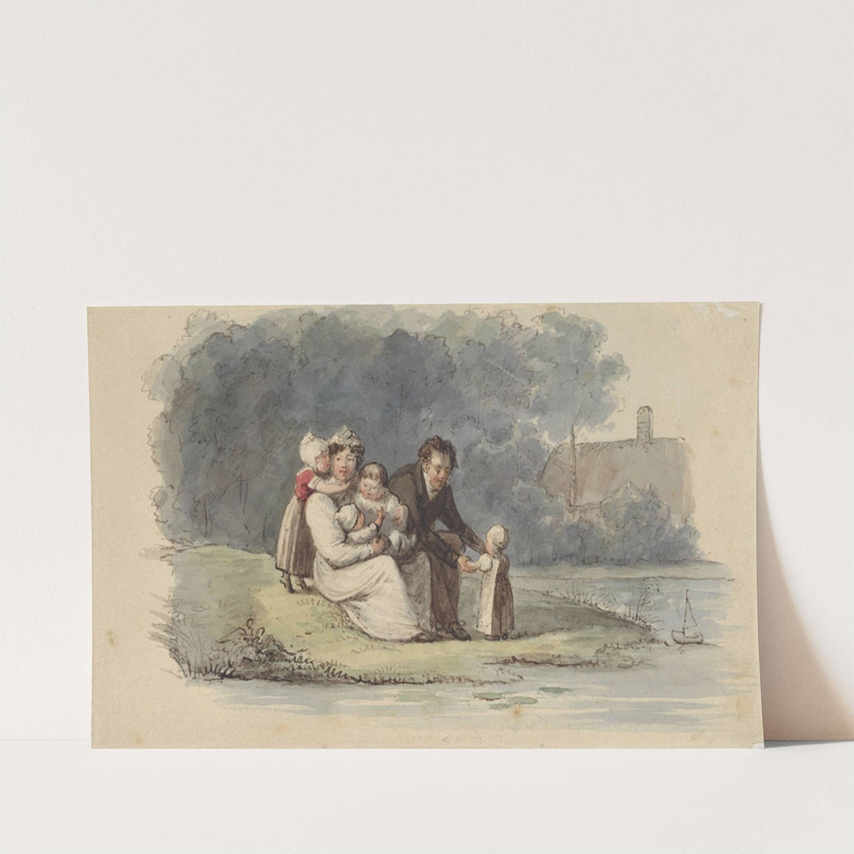 Familie zittend aan het water by Christiaan Julius Lodewijk Portman