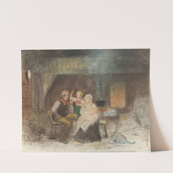 Familiegruppe i en bondestue by Adolph Tidemand