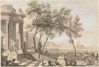 Fantastic Harbor Scene with Architecture and Figures (1713)