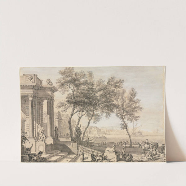 Fantastic Harbor Scene with Architecture and Figures (1713) by Isaac de Moucheron
