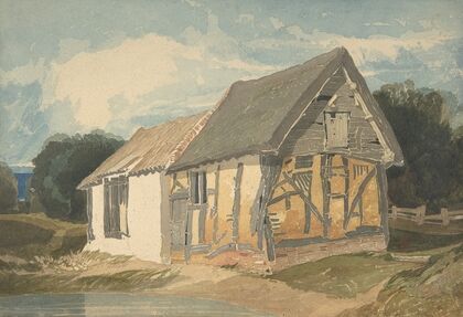 Farm Building by a Pond