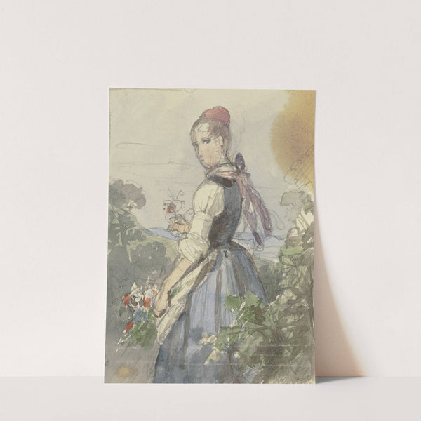 Farm girl in the garden by Jakob Becker