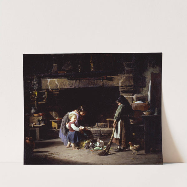 Farm Interior; Breton Children Feeding Rabbits by William Henry Lippincott