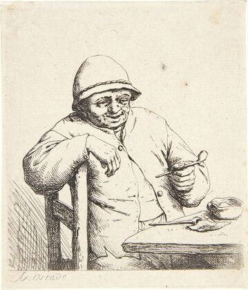 Farmer, sitting at a table with a pipe in his hand