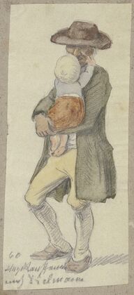 Farmer with child on his arm