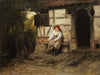 Farmer’s wife sitting in front of the house