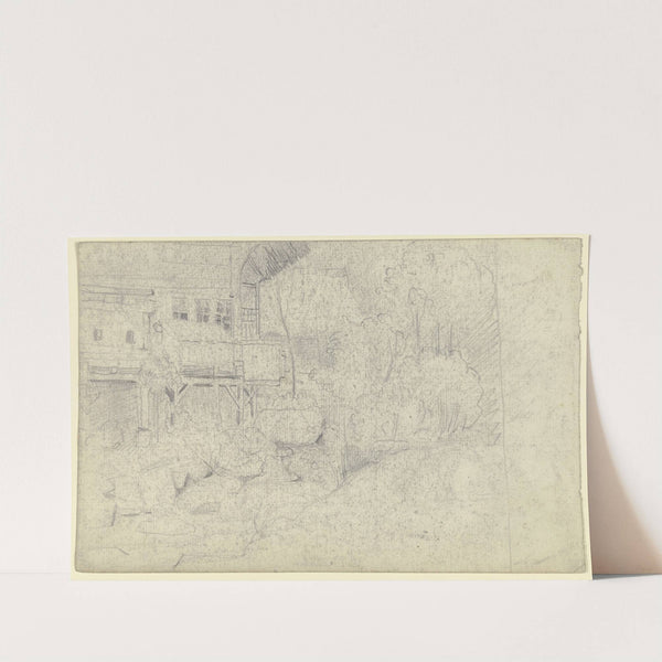 Farmstead at a riverbed by Otto Scholderer