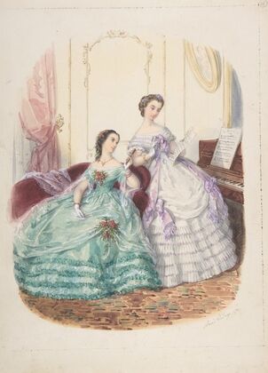 Fashion Study; Two Women in Evening Dress