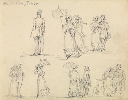 Fashionable Men and Women Promenading (1827)