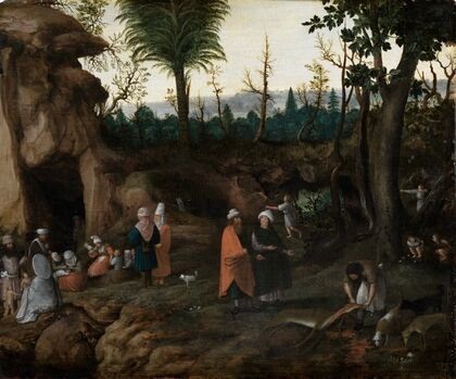 Felslandschaft mit Nomadenfamilien