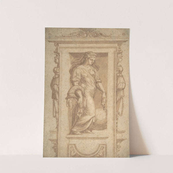 Female Allegorical Figure of Benignitas (Goodness), with Attributes of Abundance Standing in a Niche by Circle of Giorgio Vasari
