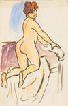 Female Nude Resting on Knees on Bed