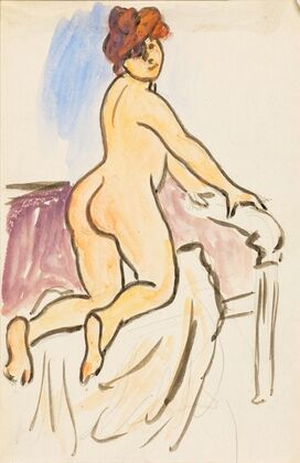 Female Nude Resting on Knees on Bed