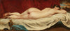 Female Nude Sleeping on a Sofa in Front of a Red Curtain